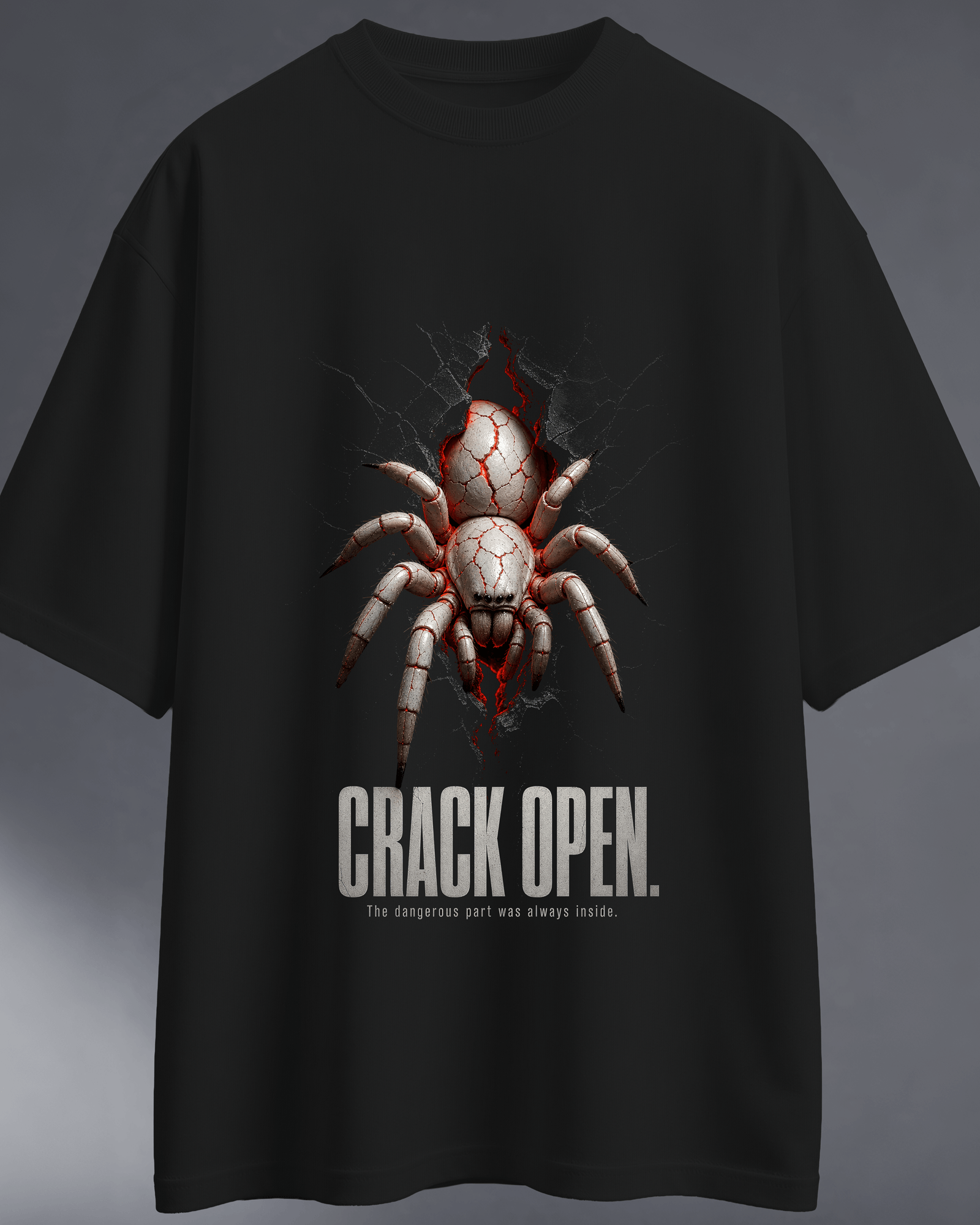 Crack Open Spider Graphic Oversized T-Shirt